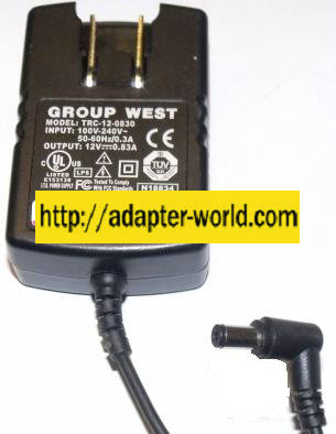 GROUP WEST TRC-12-0830 AC ADAPTER 12Vdc 10.83A DIRECT PLUG IN PO